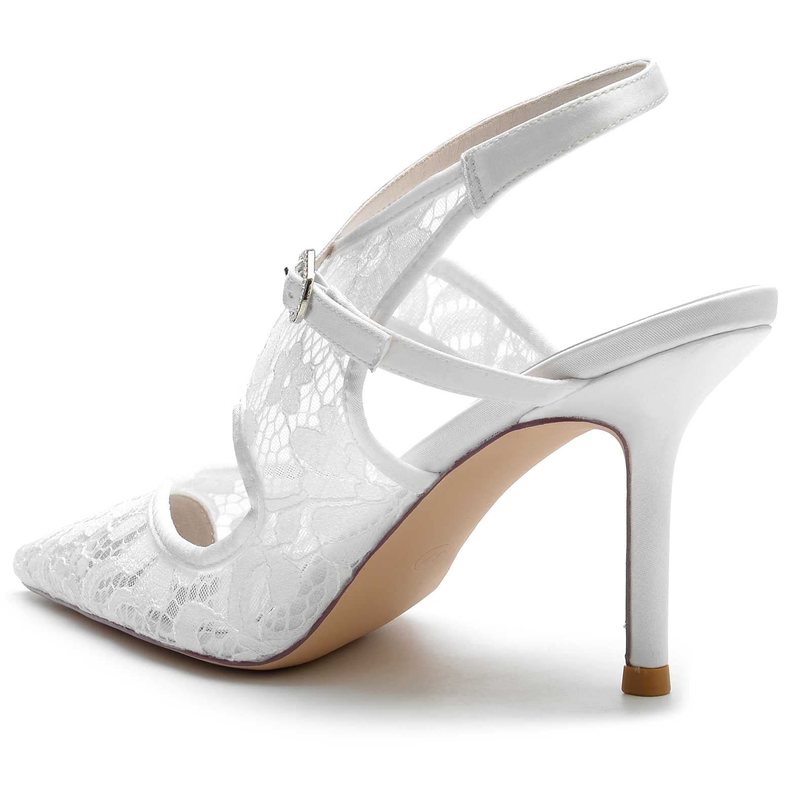 TarfiC Scarpe Decolté Donna Pizzo Scarpe col Tacco Basso Punta Chiusa Punta a Punta Fibbia Sposa Festa Sandali con Tacco Alto 8.5CM/Bianco Avorio Argento
