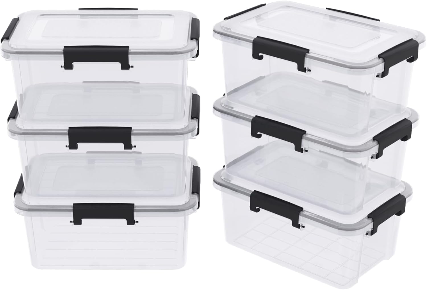 10 Liter Plastic Airtight torage Conatiner, 6 Pack Clear Boxes with Seal Circle/Latch Lids