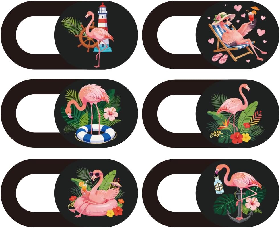 6Pcs 6 Styles Flamingo Camera Cover Slide Sticker 0.04 Inch Privacy Guard Accessories, Computer Camera Cover Cute Protector Blocker for Desktop Loptop Tablet Notebook Mini PC Office Use