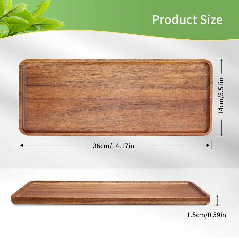 Bandeja decorativa de acacia, 36x14 cm, juego de 3 bandejas de madera decorativas, bandeja de madera, bandeja de madera resistente, plato de madera para aperitivos de la tarde