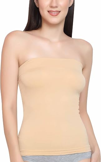 GLAMORAS® Women's Nylon Spandex Long Bandeau Tube Top Inner Camisole Non Padded Wire Free Seamless Strapless Stretchable B...