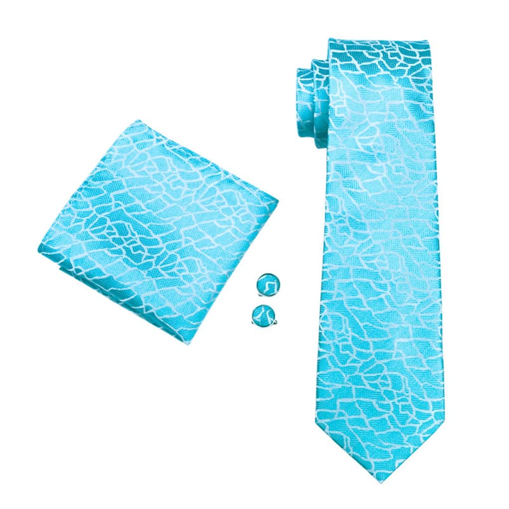 Corbata de Hombre Azul Novedad Jacquard Tejido Seda Marca Corbata pañuelo Gemelos Conjunto para Boda Fiesta de Negocios