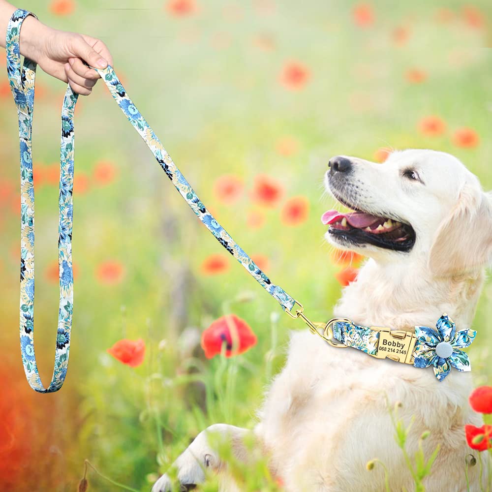 Beirui Hundehalsband & Leine Mit Blumenmuster – Verstellbar, Baumwolle & Gurtband, Für Kleine Bis Große Hündinnen