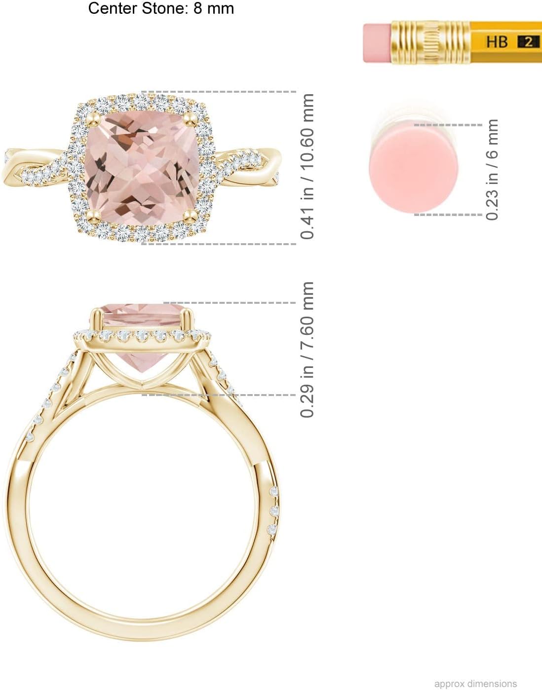 Angara Natural Morganite Engagement Ring for Women | 1.8 ct Cushion-Cut Morganite Diamond Halo Ring in Yellow Gold | April Birthday, Gemstone Jewelry Gift | AA | 8mm | Ring Size- 8