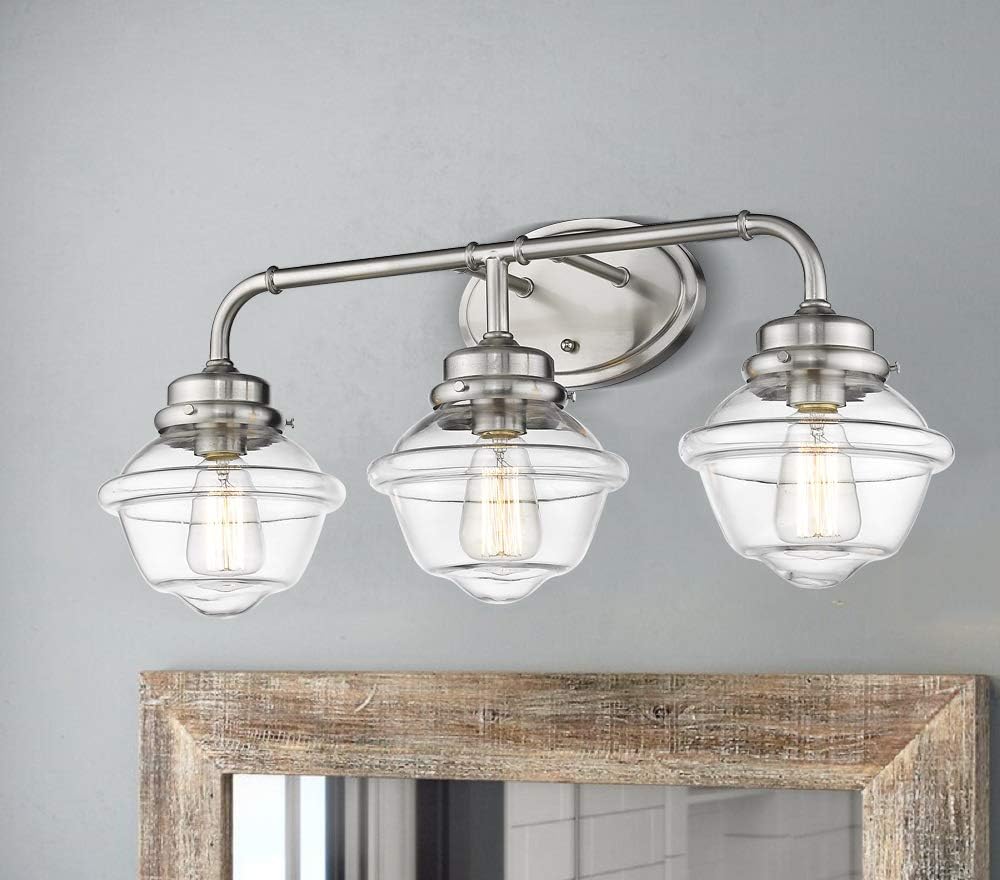 🔥 Flash Sale Odeums 3- Lights Bathroom Vanity Lights Fixture, Industrial Wall Sconce Lighting Fixture in Brushed Nickel Finish with Clear Glass