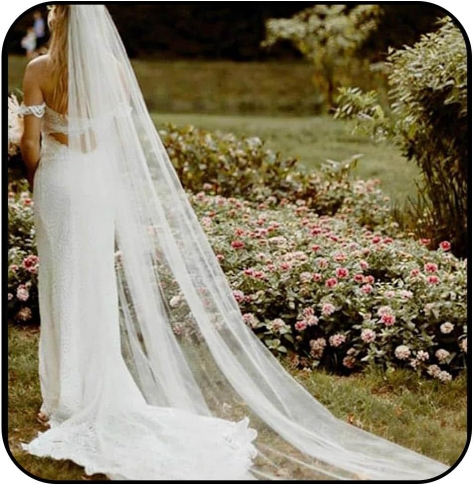 Flimire 2 Tiers Wedding Veils for Brides 118'' Cathedral Length Bridal Veil Soft Tulle Long Veils with Metal Comb