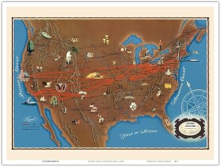 United States Air Routes Map - United Airlines - Vintage Airline Travel Poster c.1948 - Master Art Print (Unframed) 9in x 12in