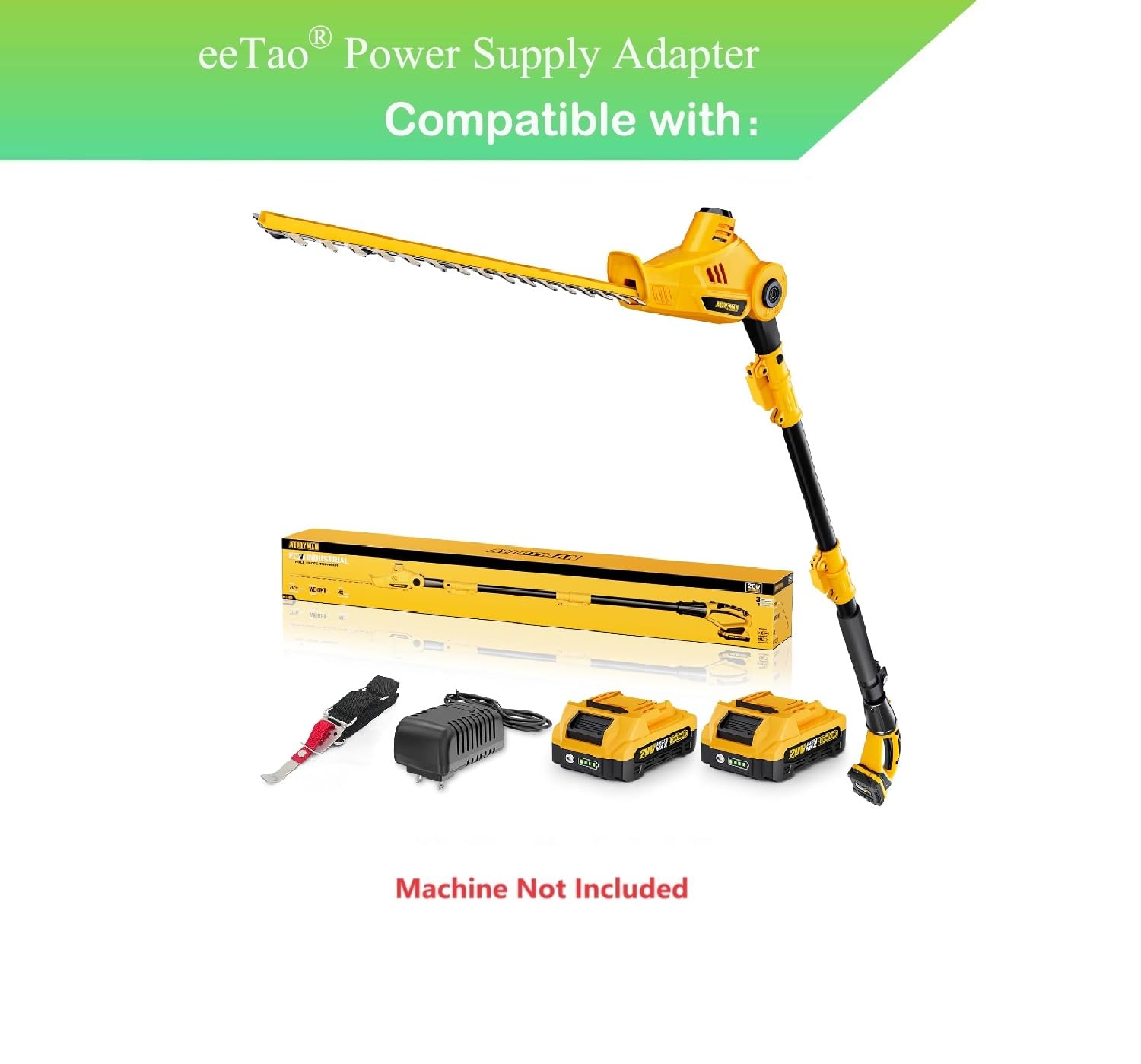 eeTao 20V Battery Replacement Charger Compatible with Alloyman 2D-LLJ 2DLLJ AHT4 Pole Hedge Trimmer Grass Shear DC20V 20VDC 20.0V Adapter Power Supply Cable Cord