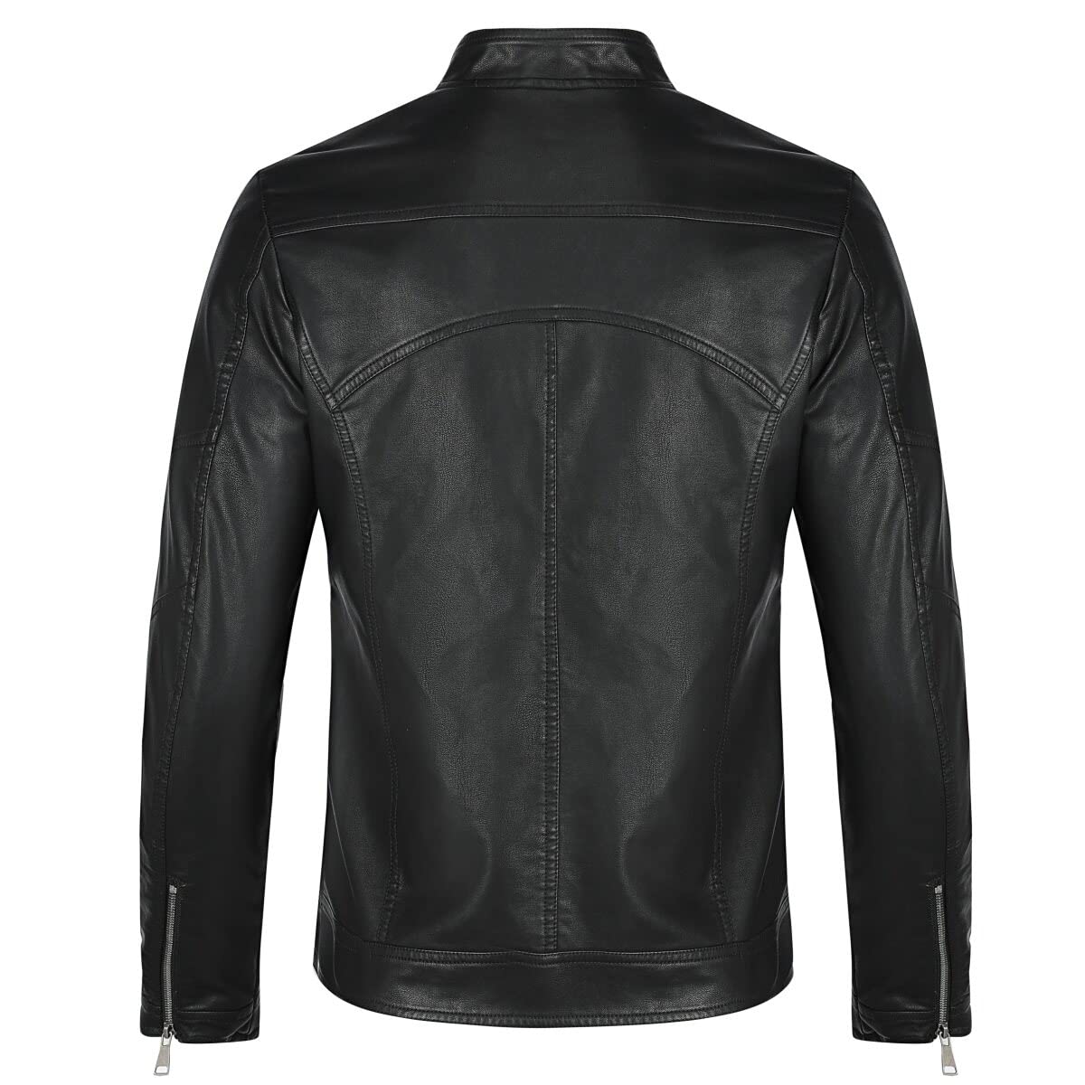 Allthemen Blouson Homme en Cuir Col Montant Bomber Moto Zippé Fermeture Eclair Casual Veste Cool Classique