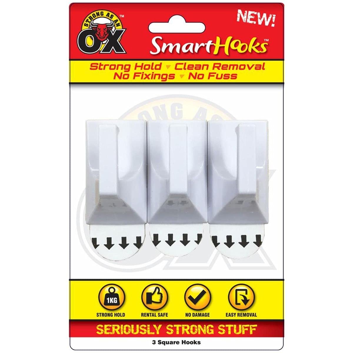 Rapide ProductsHE323P Small Square Hooks, 25mm x 45mm, White Pack of 3, Multi-Colour