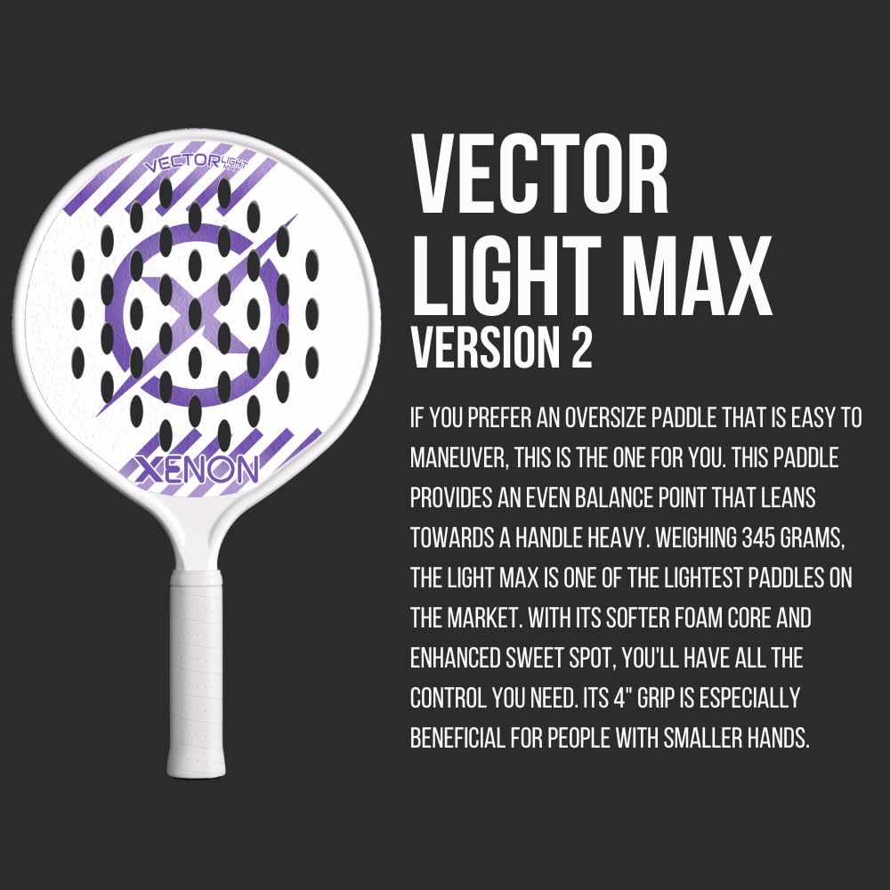 Vector Light Max Version 2 Platform Tennis Paddle by Xenon Paddle, Oversize Head, Even Balance Point, Handle Weighted, Softer Foam Core, Power and Control, 4” Grip