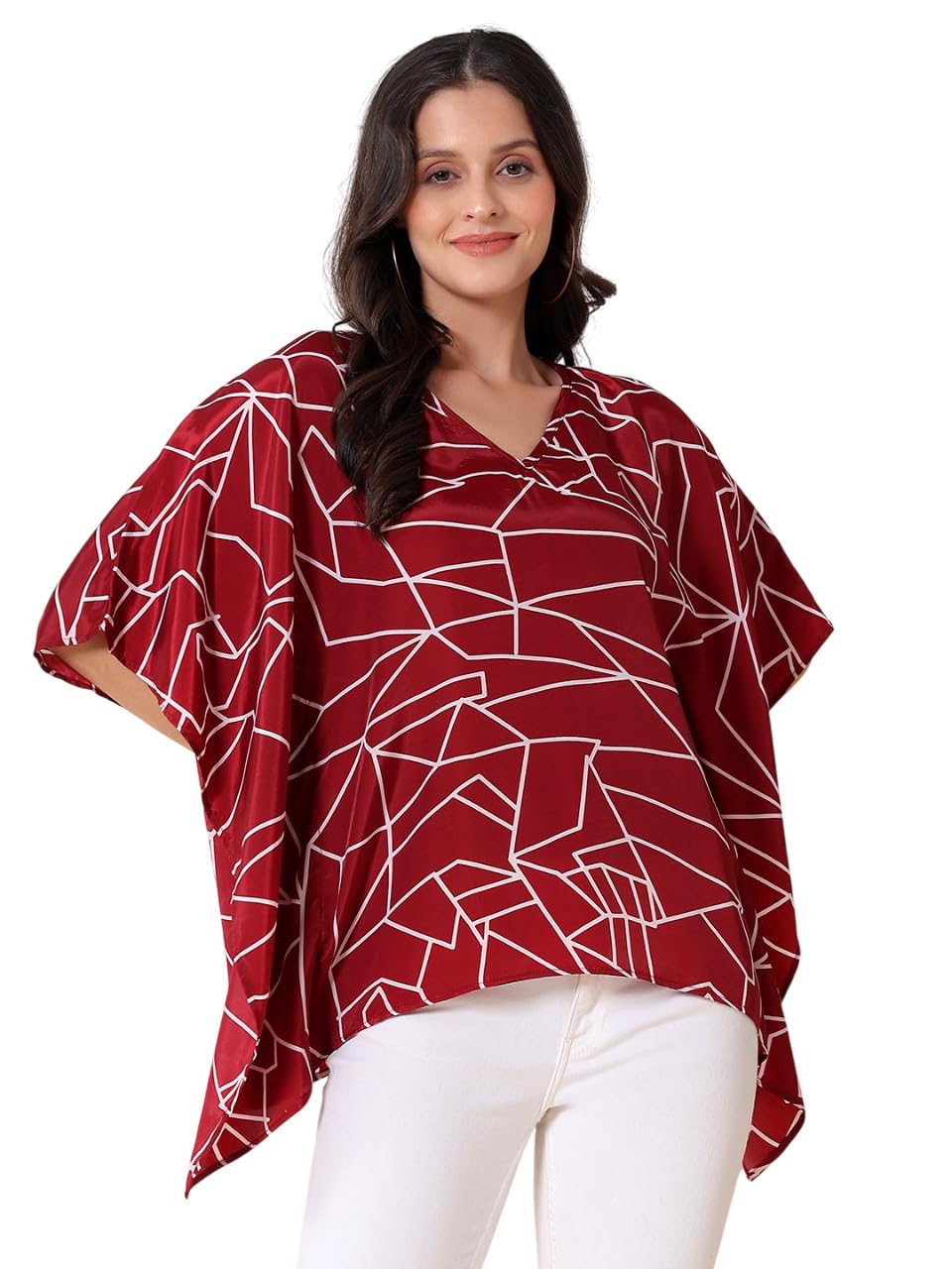 kotty Womens Solid V-Neck Tilted Red Pullover Top-picture-20