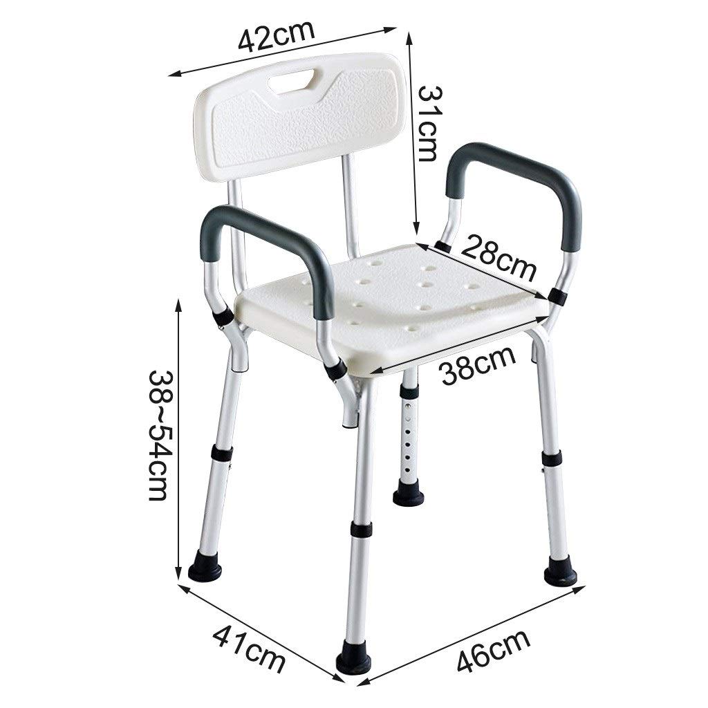 Ducha / Baño heces Asiento de ducha for adultos / ancianos Silla Cuarto de baño / discapacitados con respaldo y el Mango Patas antideslizantes Altura regulable - Baño Bañera banco de heces, Máx.150kg