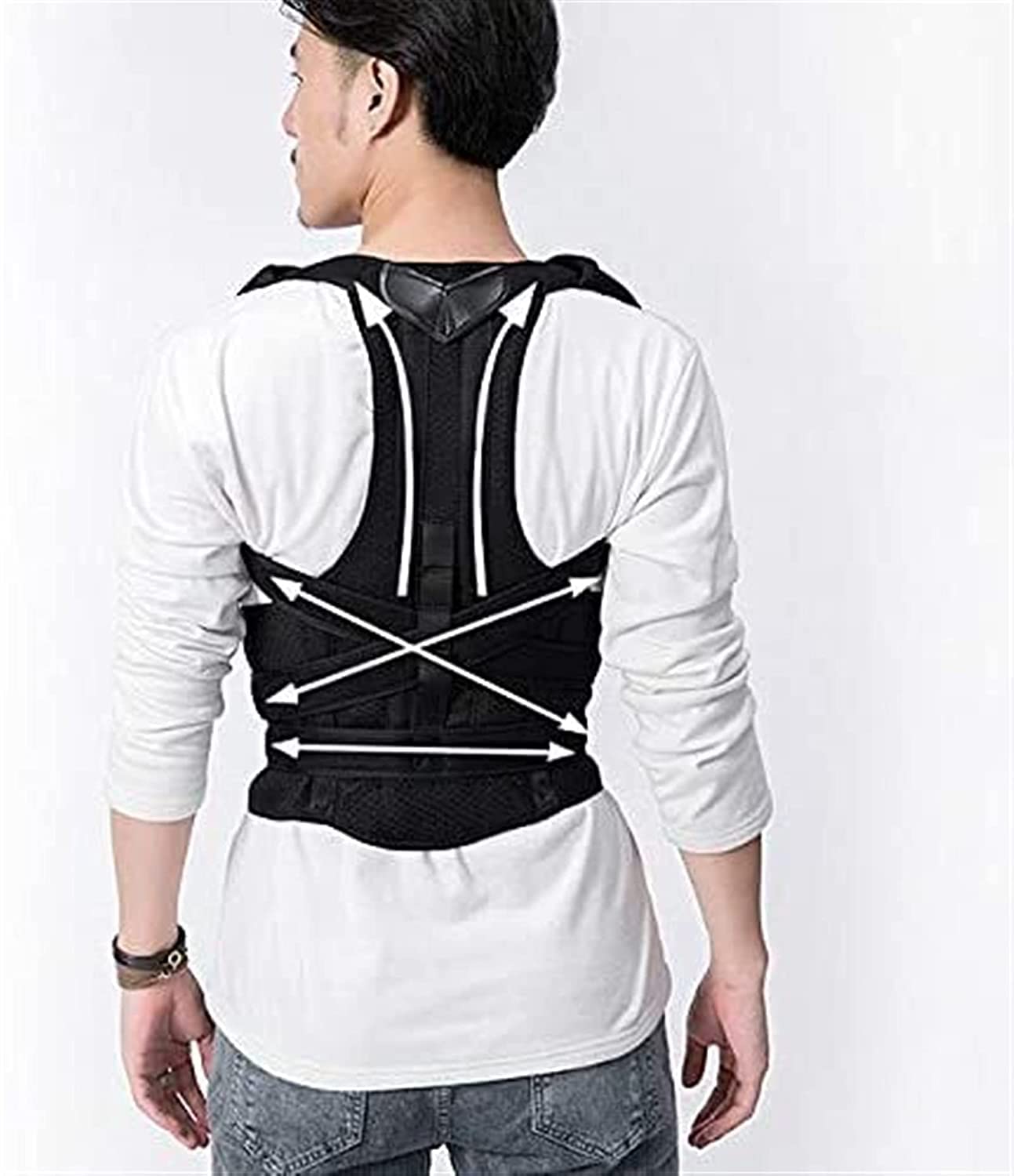 Full Back Brace Mężczyźni Kobiety Oddychająca Postuła Powrót Brace Do Górnej I Dolnej Ból Ból Przelotu Mięśni Wsparcie Pamięć(Complexion,S)