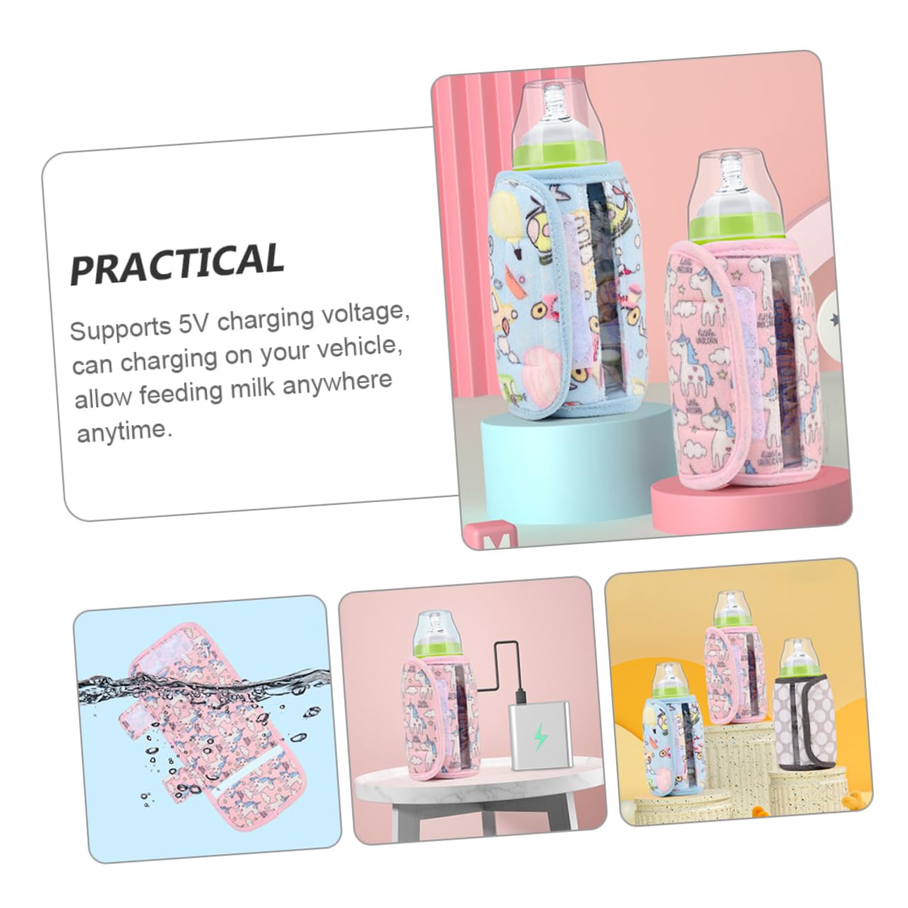 3pezzi Custodia Per Bottiglie Latte Manicotto Isolante Per Riscaldamento Compatibile Per Portatile e Notturno Colore Rosa