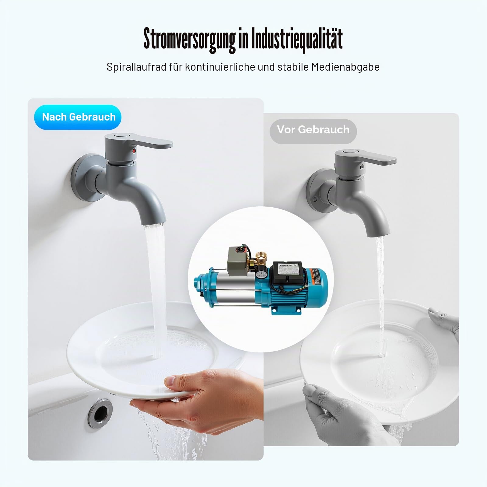 Edelstahl Kreiselpumpe 1300W 4000L/h, Selbstansaugende Gartenpumpe mit 98M Förderhöhe, Hauswasserwerk mit Druckschalter, Gartenbewässerungspumpe für Haushalt und Landwirtschaft