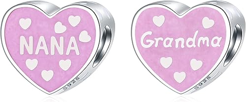 Juego de dijes de corazón rosa de nana y abuela en plata de ley 925, regalo para bisabuelaabuela