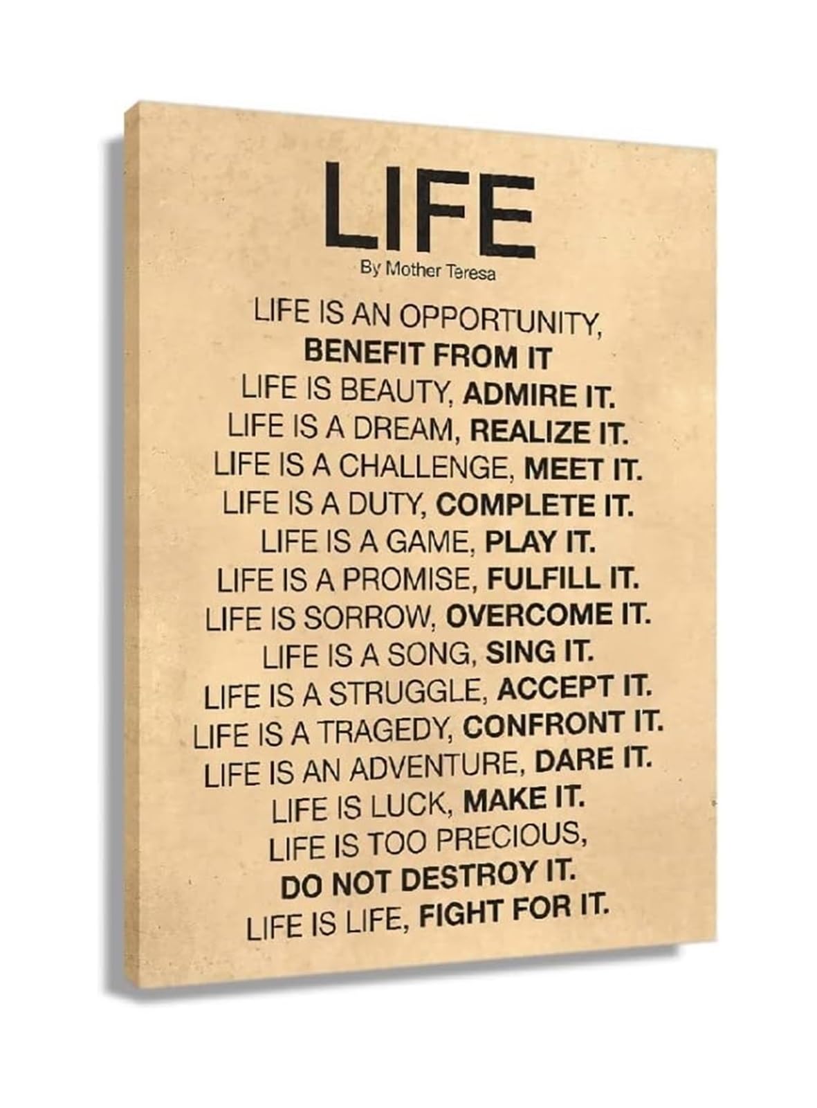 RNUMLIGH Life Poem Quotes Wall-Art, Motivational Inspirational Vintage Canvas Poster Prints for Office Home Bedroom Decor​