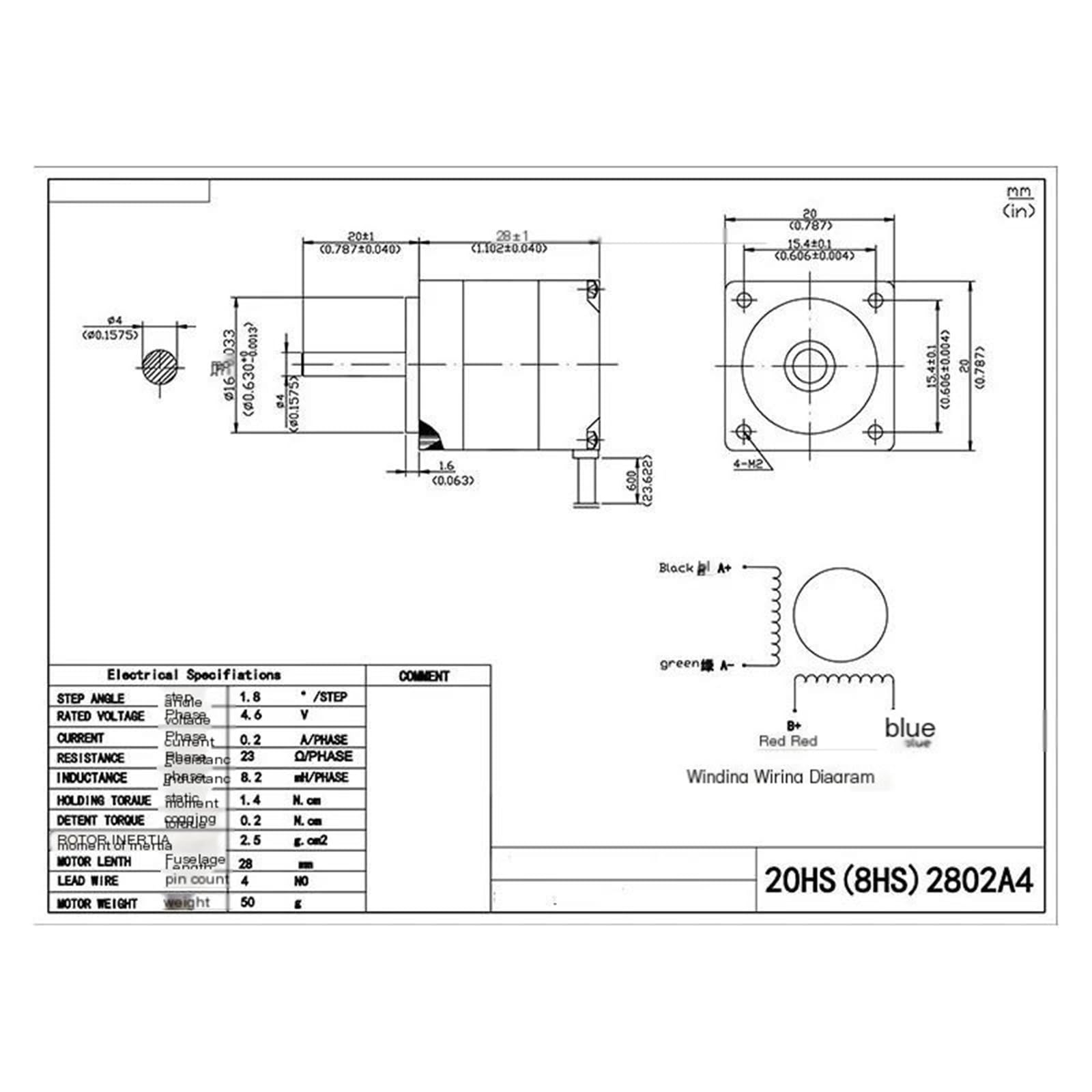 silnik krokowy do naleśników Silnik krokowy Nema 8 20HS2802A4 0,2 A, 28 mm, 4-żyłowy, 2-fazowy, 1,4 N/cm, do monitorowania urządzeń elektronicznych stopni DC silnik krokowy