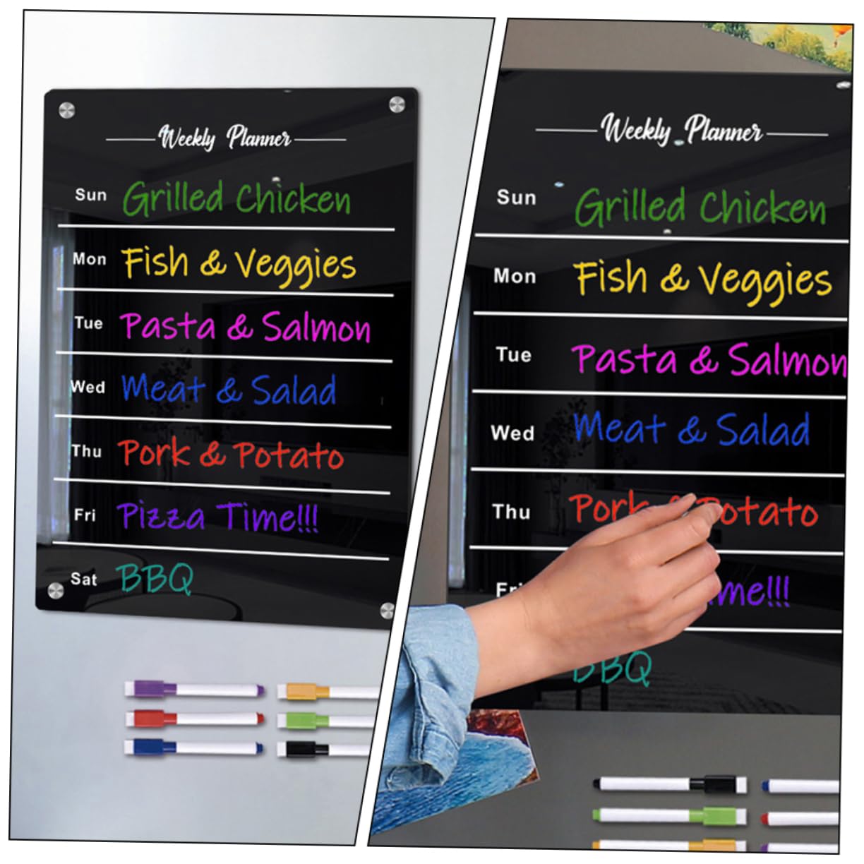 Homoyoyo Magnetisches Praktische Schreibtafel Wochenplaner Schwarzes Acryl Whiteboard Wiederverwendbar für Zeitplanung und Notizen zur Kühlschrankorganisation im Haushalt