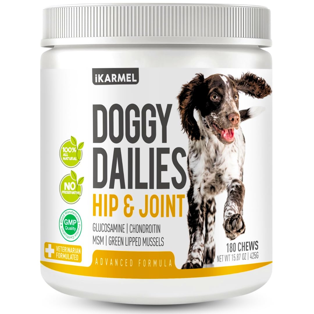 Joint Supplements for Dogs | Hip and Joint Care | with Glucosamine, Chondroitin, and Green-Lipped Mussels | Puppy to Senior Dog Treats for Stiff Joints (180 Chews)