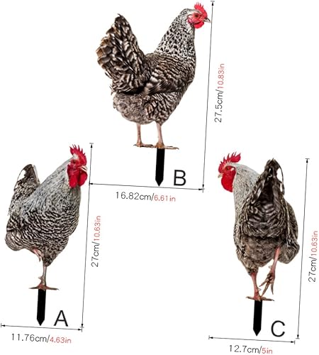Miniatura 3 de 3 piezas decorativas de jardín, escultura de patio de pollo, césped, figura de aves de corral, estatuas de jardín, estatuas de jardín, estaca de