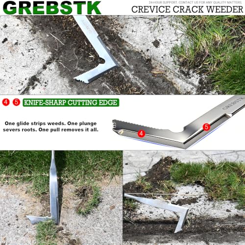 GREBSTK Crack Weeder Crevice Weeding Manual Stainless Steel Gardening Tool | L-shaped blade, razor-sharp hardened, rust-resistant, comfortable handle, 13in, for sidewalk cracks, driveway gaps, edging