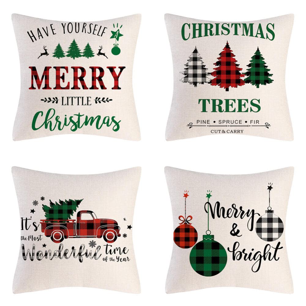 4 Piezas Fundas de Cojín 60x60cm Camión Estilo Granja Throw Pillow Covers Decorativo Fundas de Cojín para Sofá Cama Decoración para Hogar Set de 4 Cushion Cover （24x24in）
