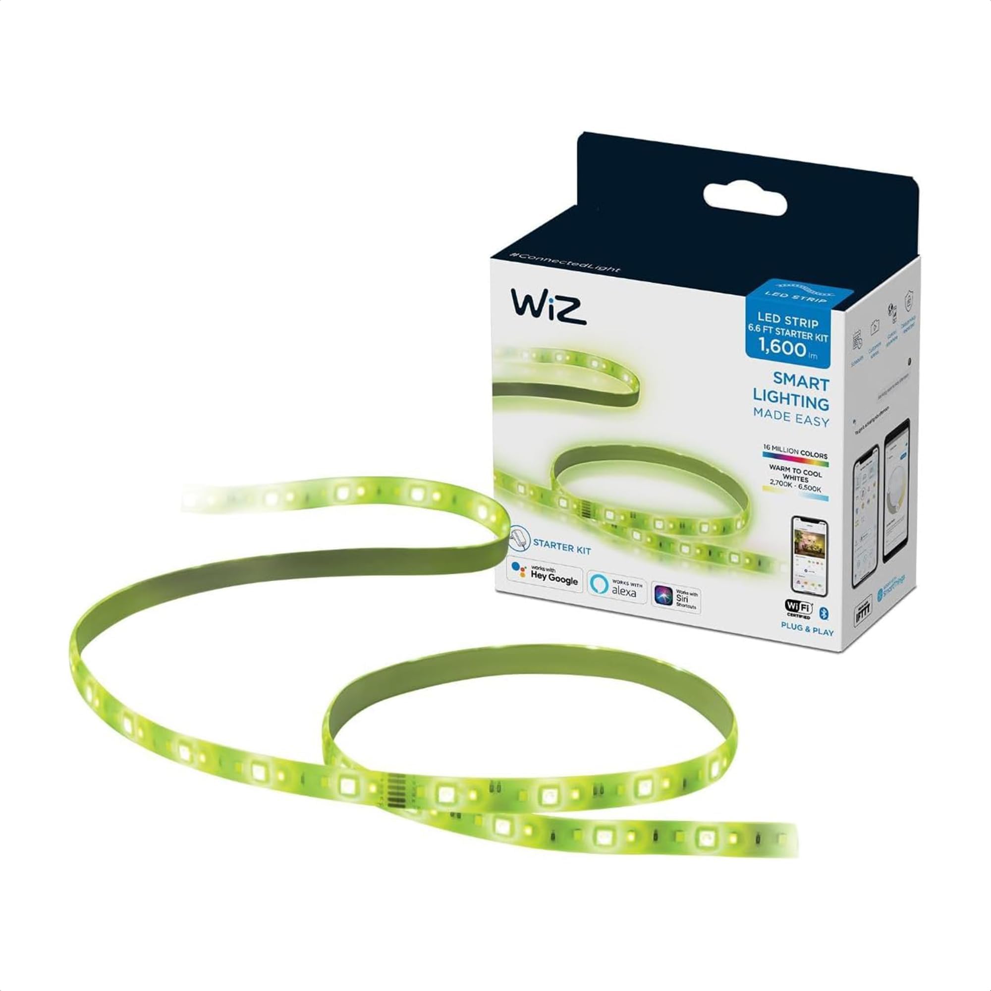 WiZ Connected 6ft Smart WiFi Color LightStrip, 16 Million Colors, Plug Included Compatible with Alexa and Google Home Assistant, No Hub Required