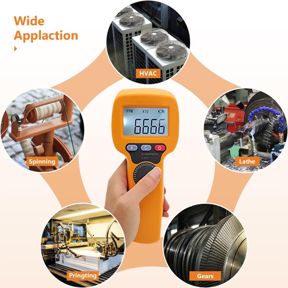 Estroboscopio Digital de Mano Que Mide Entre 60 y 49 999 RPM, Tacómetro Estroboscópico Sin Contacto, Tacómetro de Alta Precisión del 0,001%