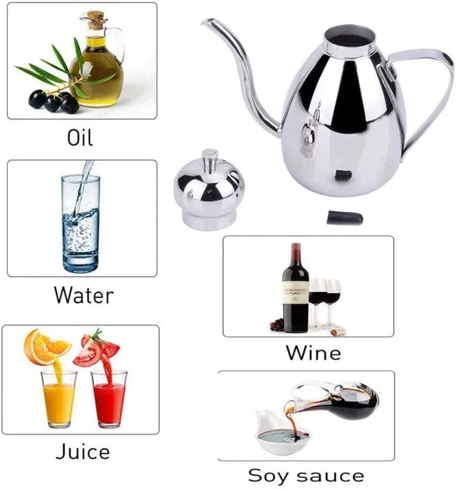 Oil Can Olive Oil Vinegar Bottle Dispenser Oil Dispenser Bottle Stainless Steel with Handle Olive Oil Pourer Stopper Pot Soy Sauce Vinegar Cruet Drizzler Non Dr