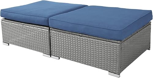 Patiomore Juego de 2 piezas otomanas para exteriores, reposapiés de mimbre gris para todo tipo de clima, juego de muebles seccionales de ratán para