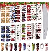 EBANKU Christmas Nail Art Stickers Decals, 14 Sheets Christmas Full Wraps Nail Strips 3D Self-Adh...