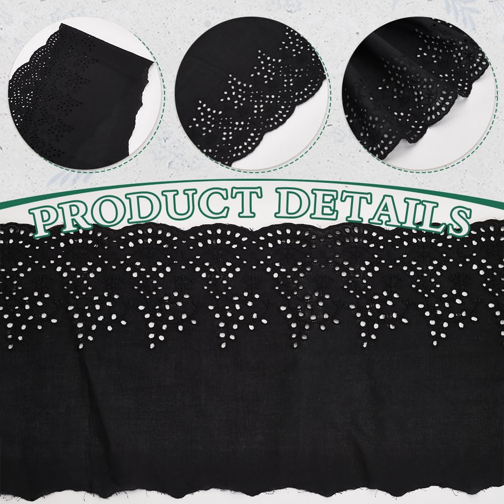 MAYJOYDIY 4,6 m × 20,5 cm, ribete de encaje de algodón con ojales, borde ondulado, borde negro, cinta de encaje floral con volantes florales para coser vestidos, ropa, bolsos, regalo