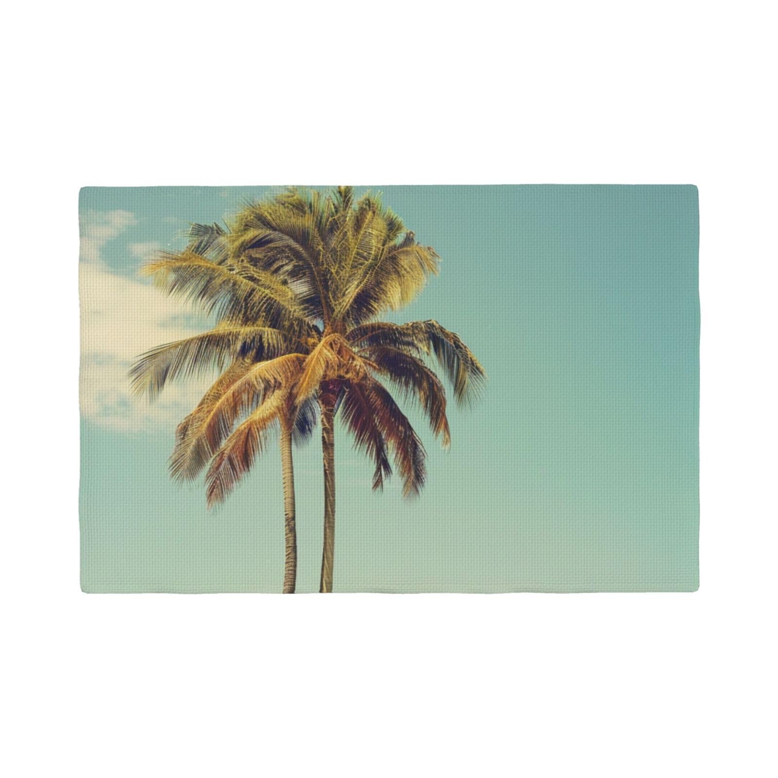 Palm Tree Print Placemats Set, Heat Resistant Washable Placemat 12x18in Table Mats for Party Kitchen Dining Table Decoration Indoor Outdoor, Six Piece