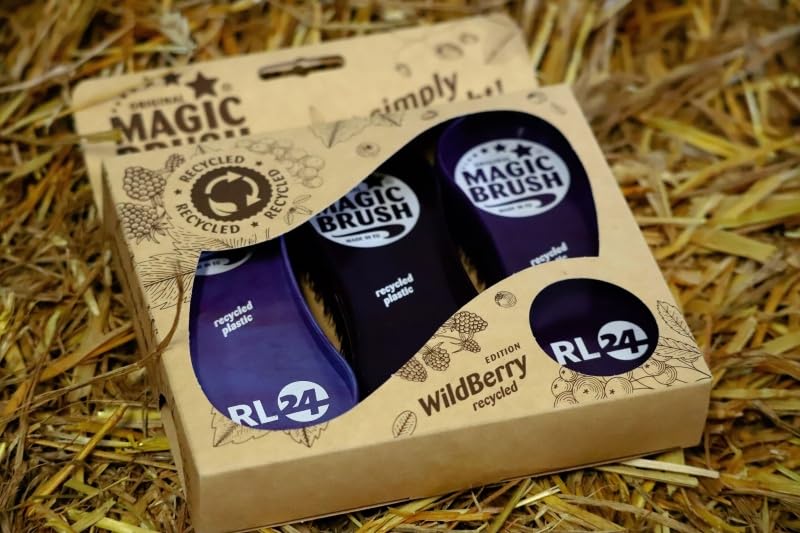 RL24 - Bürstenset (3-teilig) MagicBrush | Hufkratzer für Pferde | für hartnäckigen Schmutz | Pferdebürste für Fellwechsel | reinigt den Hufstrahl | Pferde Zubehör | Edition Wildberry recycled