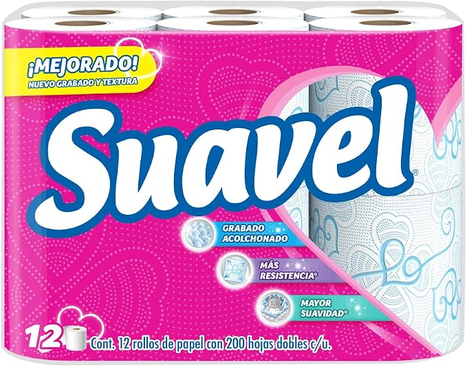 Suavel Papel Higiénico, Paquete con 12 Rollos de 200 Hojas Dobles, con