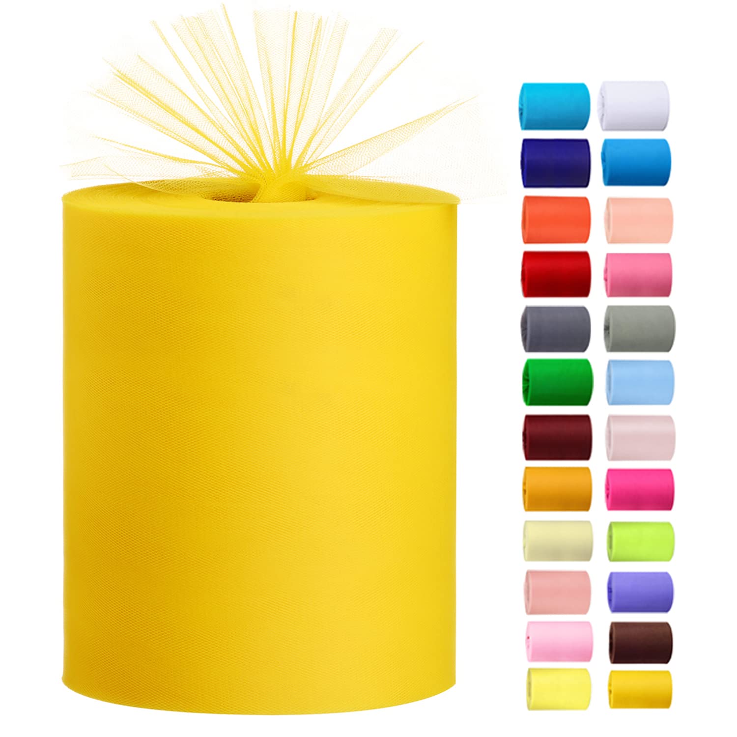 Tulle Rolls 6” by 100 Yards (300 feet) Tulle Roll Spool Fabric for DIY Tutu Skirts Wedding Baby Shower Crafts Decorations Party Supplies (White) — view 28