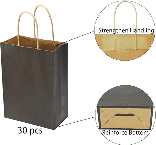 Miniatura 4 de PQZKLDP 30 bolsas de regalo de papel kraft con asas para compras, fiestas, boutiques, golosinas, cachorros, bolsas de regalo, bolsas de estraza (5.9