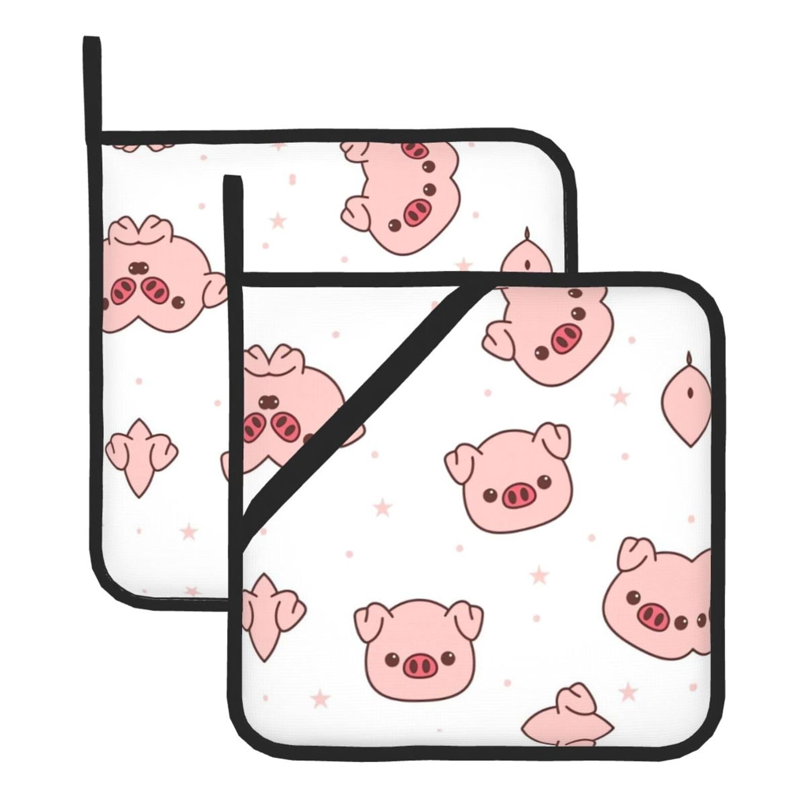 YYHHAOFA Pig Prints Square Hot Pads for Kitchen Counter - Waterproof Pot Covers with Hanging Loop - Thick Heat Resistant Trivets for Microwave & Oven (2-Pack)