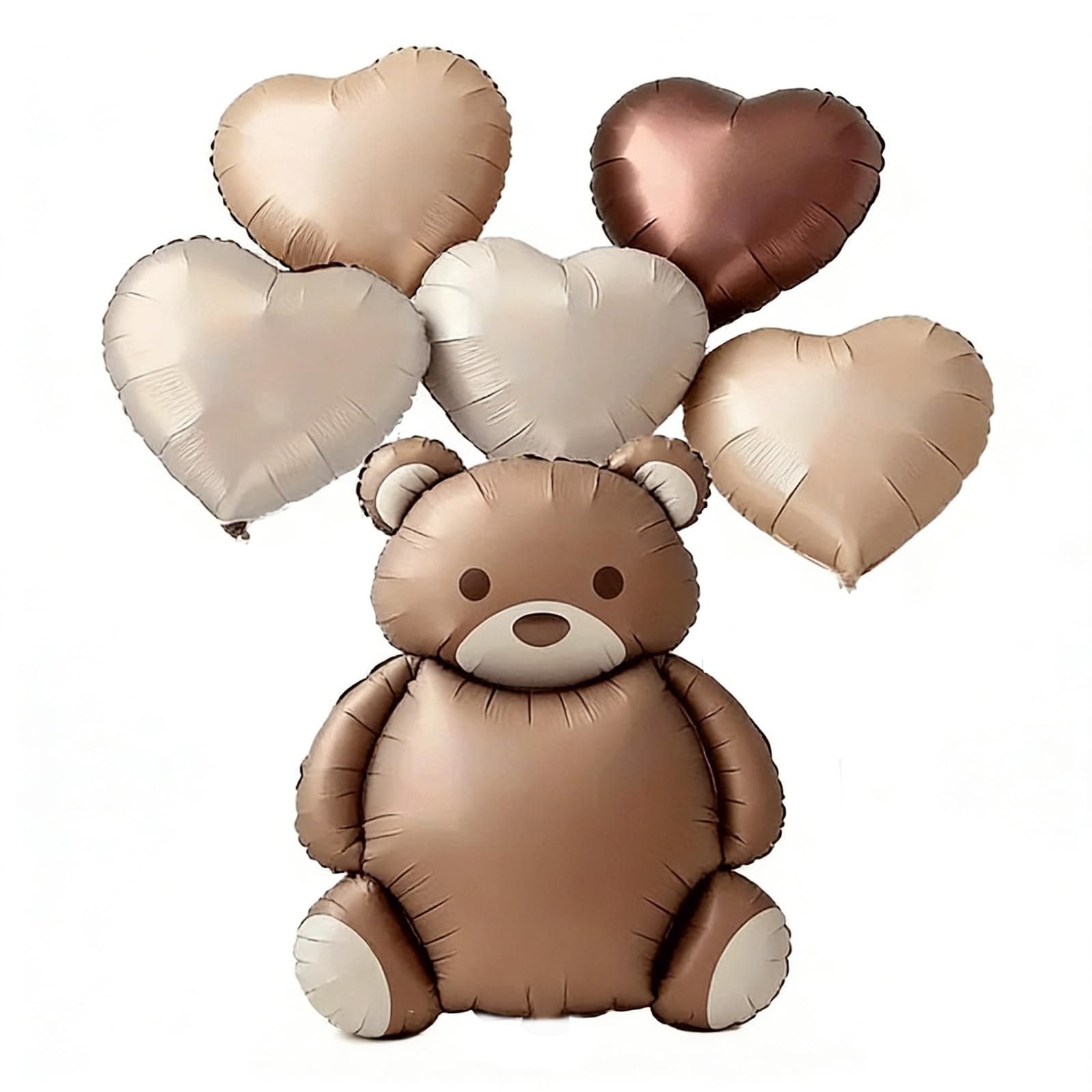 6Pcs Bear Balloons Set, Large 89x69cm Matte Brown Bear Balloons & 5 Heart Balloons, Beary First Birthday, Teddy Balloons for First Birthday,Baby Shower & Jungle Safari Theme Party Decorations Supplies