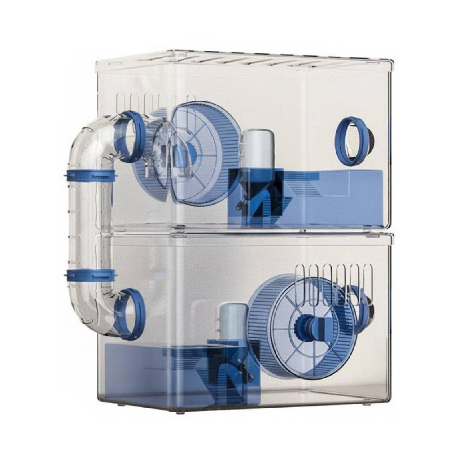 Jaula para Hámster Transparente Acrílica con Expandible Kit de Accesorios Incluido como Rueda Botella y Comedero Fácil de Limpiar Adecuada para, Azul, Rueda+Grande+2+Capas