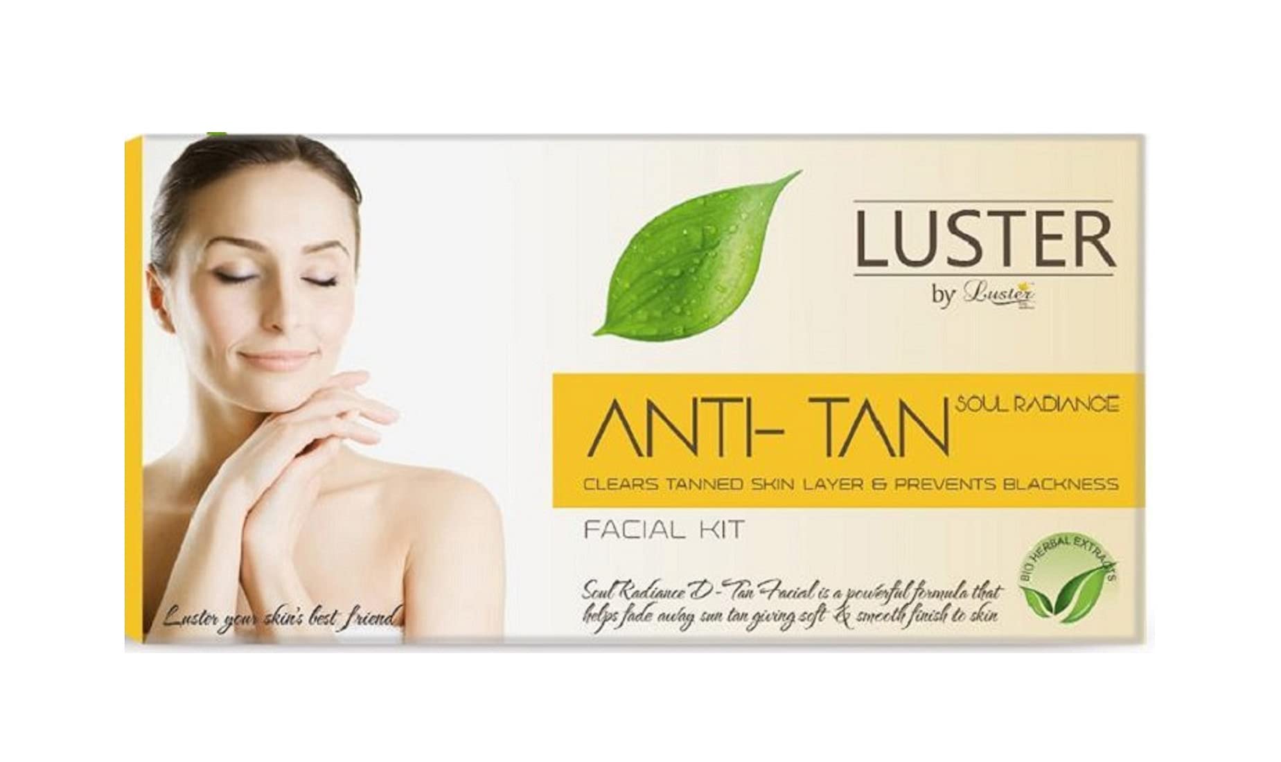 Luster Anti-Tan Facial Kit | 6 Step Facial Kit | Instant Tan Removal | Provide Glow & Instant Radiance | For Men & Women | For All Skin Type | Paraben & Sulfate Free - 120ml