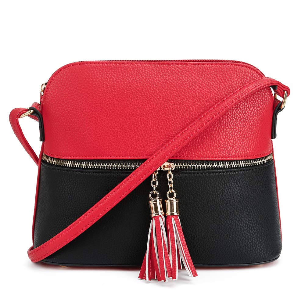 SG SUGU Lunar Lightweight Medium Dome Crossbody Bag Shoulder Bag with Tassel | Zipper Pocket | Adjustable Strap