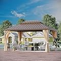 GAZEBEST 12x16 ft Hardtop Gazebo Outdoor Aluminum Patio Gazebo Double Roof Galvanized Steel Canopy with Netting and Curtains for Garden, Backyard, Deck and Lawns.