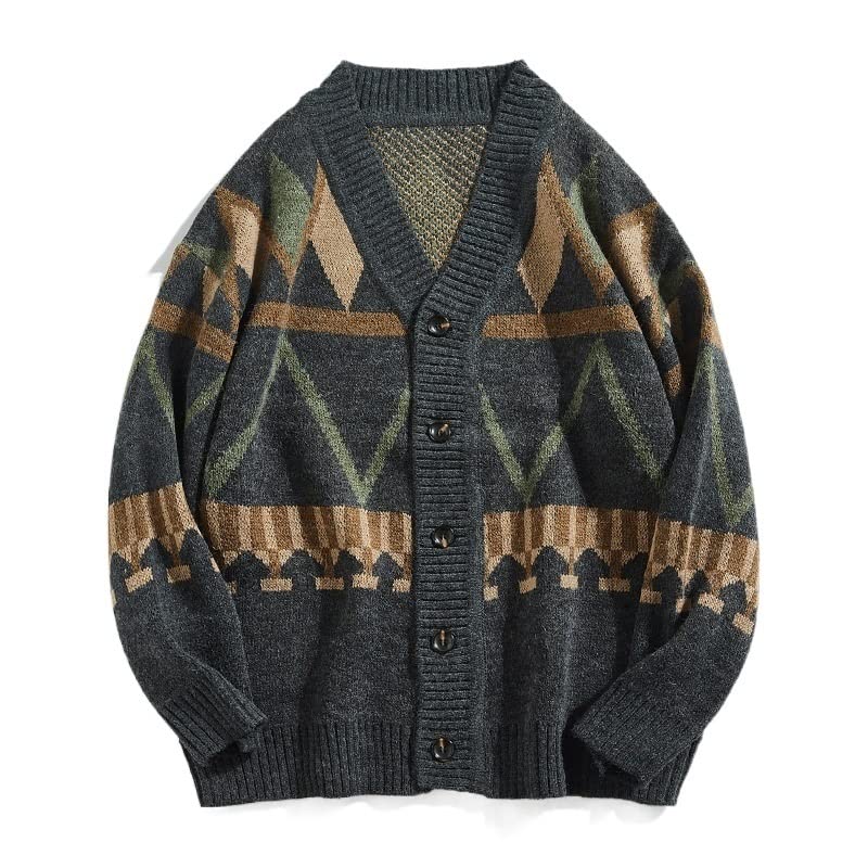 El Nuevo Cárdigans for Hombre suéteres con Cuello en V Simple con Botones Tejido a Rayas Suelto Tacto Suave Manga Larga Invierno