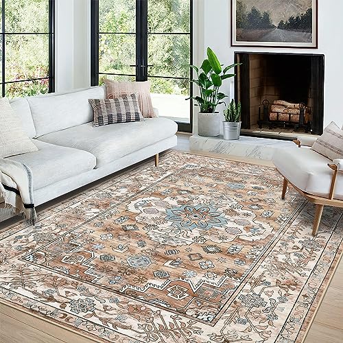 Pauwer Boho Washable Area Rug 4x6 Soft Living Room Bedroom Floor Carpet Mat Indoor Farmhouse Vintage Non Slip Accent Throw Rugs for Entryway Kitchen Dorm Dining Room