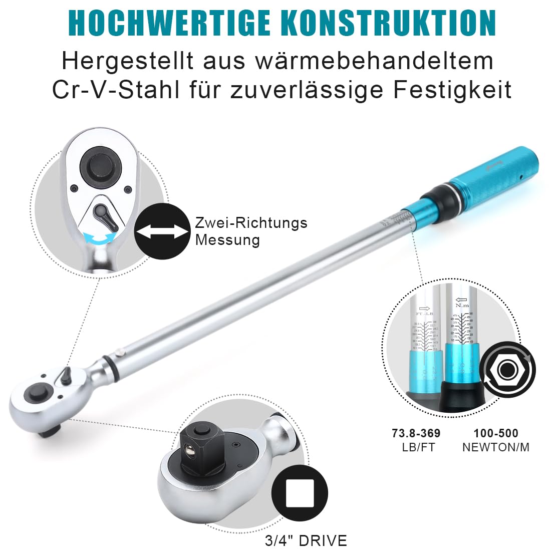 Awang Chiave dinamometrica 3/4 pollici 100-500Nm | Precisione ±3% | Strumento chiave pneumatici per camion, moto, qualità industriale