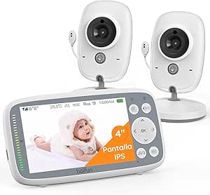 BOIFUN 4" Baby Monitor with 2 Cameras, 720P, 3X Zoom, Infrared Night Vision, Invisible Eco Mode (VOX), Volume Bar, IPS Display, No Wifi Required, Support for 4 Cameras asin的图片