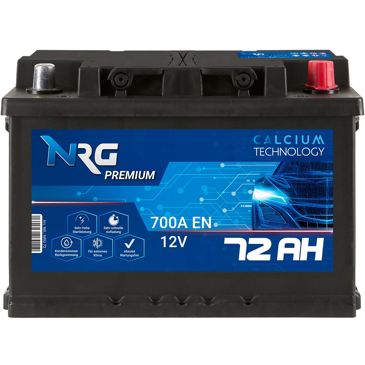 NRG Premium Autobatterie 12V 72AH 700A/EN Batterie ersetzt 65AH 68AH 70AH 74AH 75AH 77AH 80AH